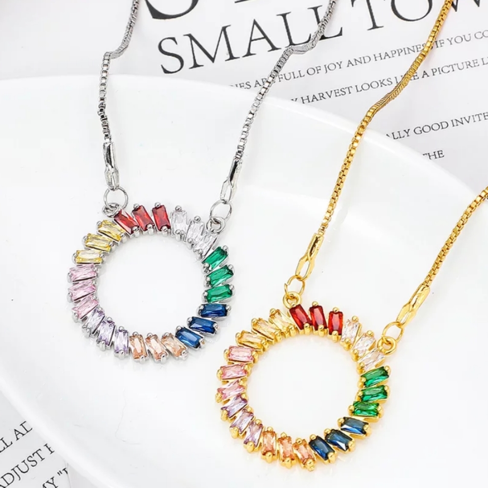 🌈NEW COLORFUL CZ DIAMOND CIRCLE OF 💞 NECKLACE
